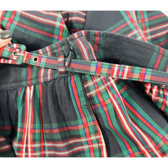 Free Assembly Plaid Skirt Womens Size 2 Side Zip A Line Belted Blue Green Red - Picture 9 of 11